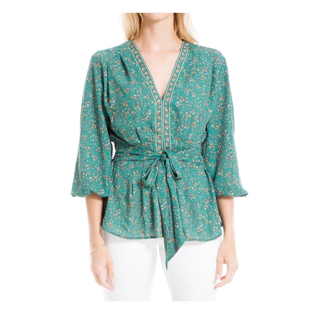 Max-Studio Crepe Tie Front Blouse Size Small - Picture 1 of 14